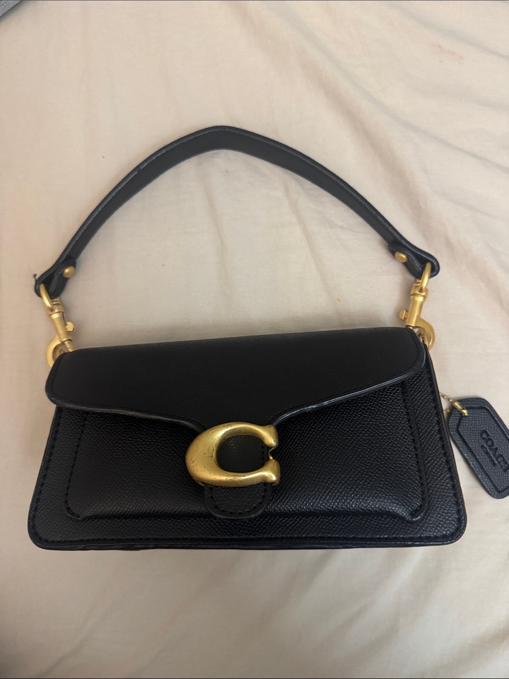 Coach Black Leather Shoulder Bag with Gold 'C' Accent